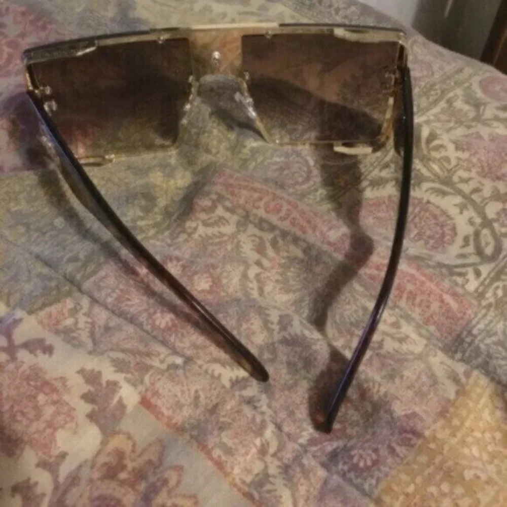 Sunglasses Luxury Retro Large Square  Brown Leopard Gold Frame - Picture 7 of 9